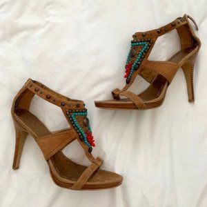 Y2K Nine West Coral/Turquoise Beaded Heel